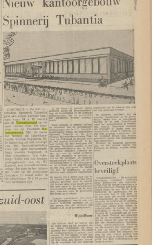 Tubantiasingel 1 N.V. Enschedese Katoenspinnerij. N.V. Spinnerij Tubantia krantenbericht 8-7-1970.jpg