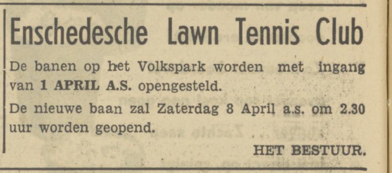 Volkspark Enschedesche Lawn Tennis Club advertentie Tubantia 30-3-1950.jpg