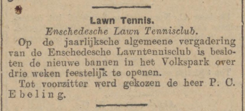 Volkspark Enschedesche Lawn Tennis Club krantenbericht Algemeen Handelsblad 26-4-1912.jpg