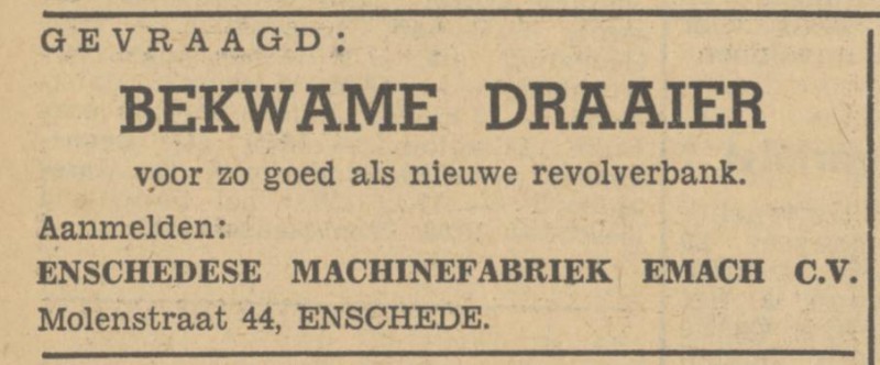 Molenstraat 44 Enschedesche Machinefabriek Emach N.V. advertentie Tubantia 24-11-1948.jpg