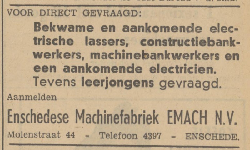 Molenstraat 44 Enschedesche Machinefabriek Emach N.V. advertentie Tubantia 27-10-1948.jpg