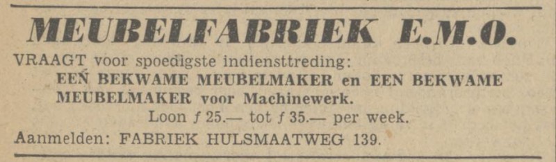 Hulsmaatweg 139 Meubelfabriek E.M.O. advertentie Tubantia 24-5-1941.jpg