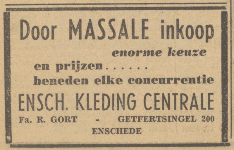 Getfertsingel 200 Enschedesche Kleding Centrale Fa. R. Gort advertentie Tubantia 16-11-1951.jpg