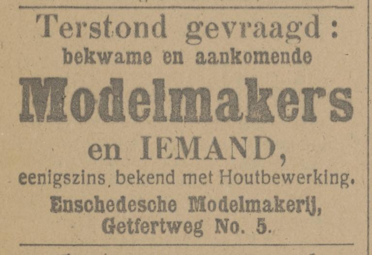 Getfertweg 5 Enschedesche Modelmakerij advertentie Tubantia 21-6-1916.jpg