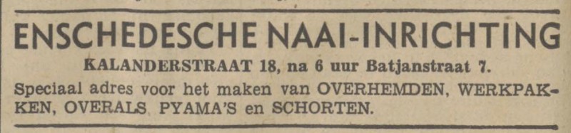 Batjanstraat 7 Enschedesche Naaiinrichting advertentie Tubantia 24-1-1942.jpg