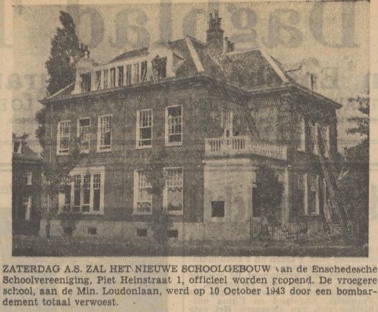 Piet Heinstraat 1 opening schoolgebouw Enschedesche Schoolvereniging kranenfoto Tubantia 26-8-1947.jpg