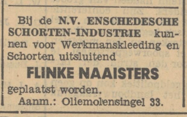 Oliemolensingel 33 Enschedesche Schorten-Industrie advertentie Tubantia 24-10-1933.jpg