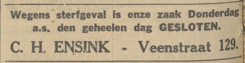 Veenstraat 129 C.H. Ensink advertentie Tubantia 1-5-1934.jpg