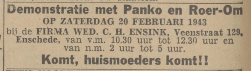 Veenstraat 129 Fa. Wed. C.H. Ensink advertentie Twentsch nieuwsblad 18-2-1943.jpg