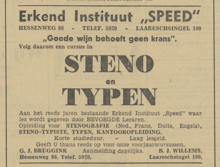 Hessenweg 86 Erkend Instituut Speed advertentie Tubantia 11-1-1941.jpg