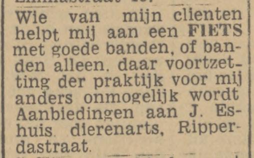 Ripperdastraat J. Eshuis dierenarts advertentie Twentsch nieuwsblad 27-12-1944.jpg