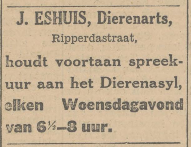 Ripperdastraat J. Eshuis dierenarts advertentie Tubantia 1-12-1931.jpg