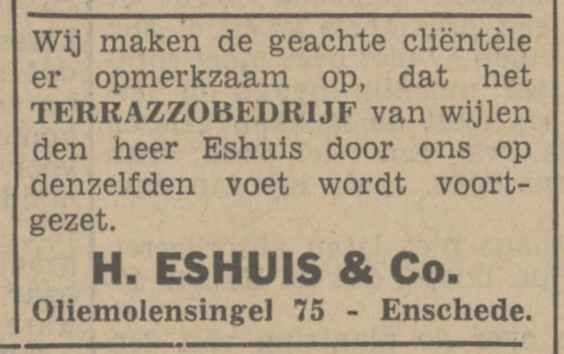 Oliemolensingel 75 H. Eshuis & Co. Terrazzobedrijf advertentie Tubantia 13-12-1939.jpg