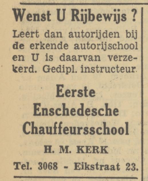 Eikstraat 23 Eerste Enschedesche Chauffeursschool advertentie Tubantia 20-1-1951.jpg
