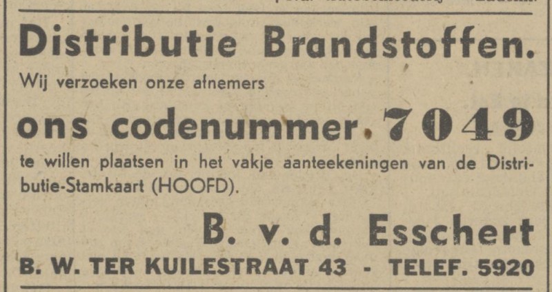 B.W. ter Kuilestraat 43 B. v.d. Esschert Brandstoffen advertentie Tubantia 12-11-1941.jpg