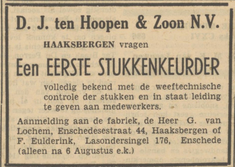 Lasondersingel 176 F. Eulderink advertentie Tubantia 22-7-1950.jpg
