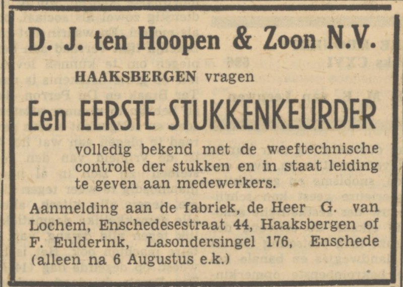 Lasondersingel 176 F. Eulderink advertentie Tubantia 22-7-1950.jpg
