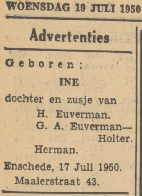 Maaierstraat 43 H. Euverman advertentie Tubantia  19-7-1950.jpg