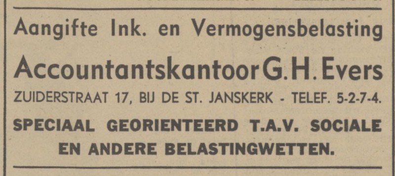 Zuiderstraat 17 G.H. Evers Accountant advertentie Tubantia 15-9-1941.jpg