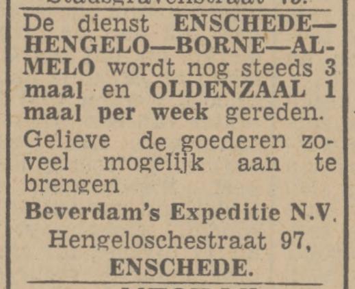Hengelosestraat 97 Beverdam's Expeditie advertentie Twentsch nieuwsblad 1-12-1944.jpg
