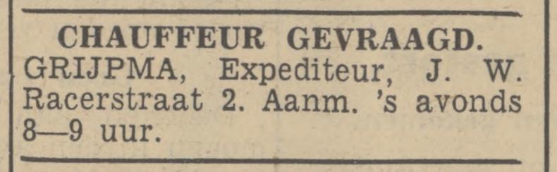J.W. Racerstraat 2 Grijpma Expediteur advertentie Tubantia 13-9-1939.jpg