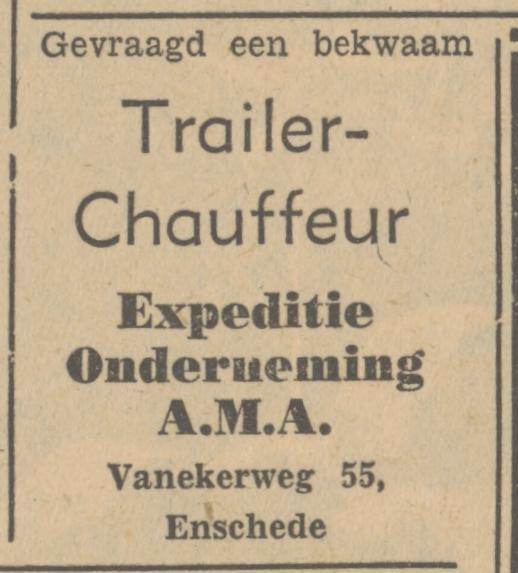 Vanekerweg 55 Expeditie Onderneming A.M.A. advertentie Tubantia 27-4-1951.jpg