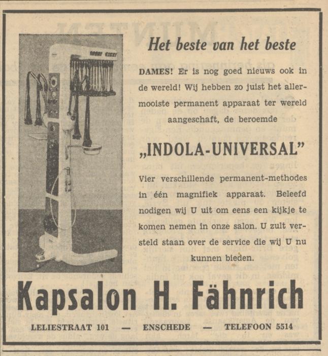 Leliestraat 101 kapsalon H. Fähnrich advertentie Tubantia 21-4-1951.jpg