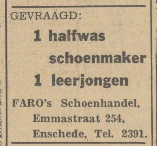 Emmastraat 254 Faro schoenhandel advertentie Tubantia 4-9-1948.jpg