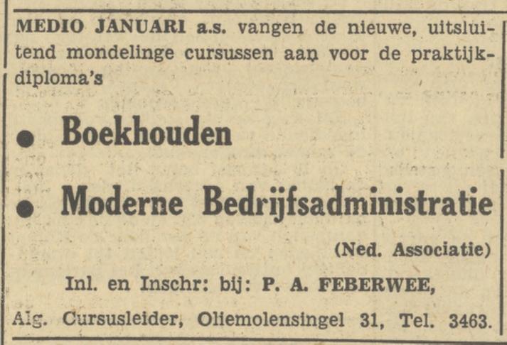 Oliemolensingel 31  P.A. Feberwee advertentie Tubantia 5-1-1950.jpg