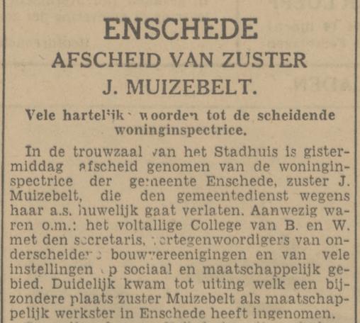 Zr. J. Muizebelt Sociaal werkster krantenbericht Tubantia 5-7-1941.jpg