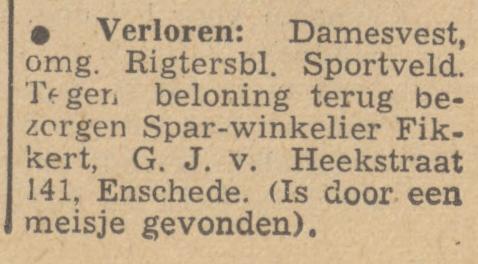 G.J. van Heekstraat 141 Spar-winkelier Fikkert advertentie Tubantia 26-4-1949.jpg