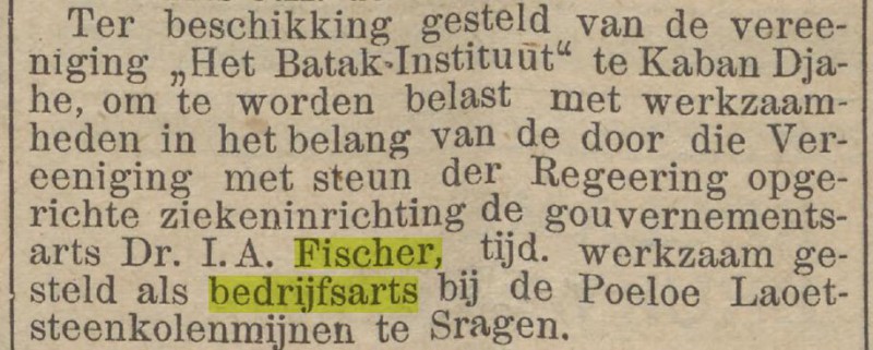 Dr. I.A. Fischer bedrijfsarts krantenbericht De Sumatra Post 28-10-1931.jpg