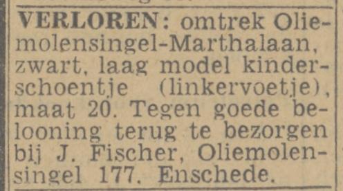 Oliemolensingel 177 J. Fischer advertentie Twentsch nieuwsblad 7-7-1944.jpg