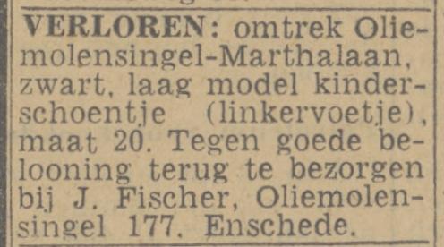 Oliemolensingel 177 J. Fischer advertentie Twentsch nieuwsblad 7-7-1944.jpg