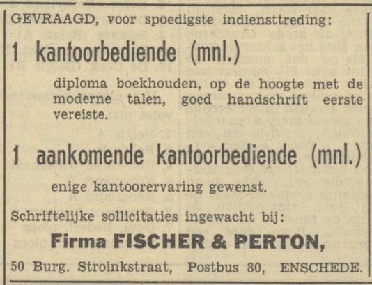 Burgemeester Stroinkstraat 50 Firma Fischer & Perton advertentie Tubantia 30-3-1950.jpg