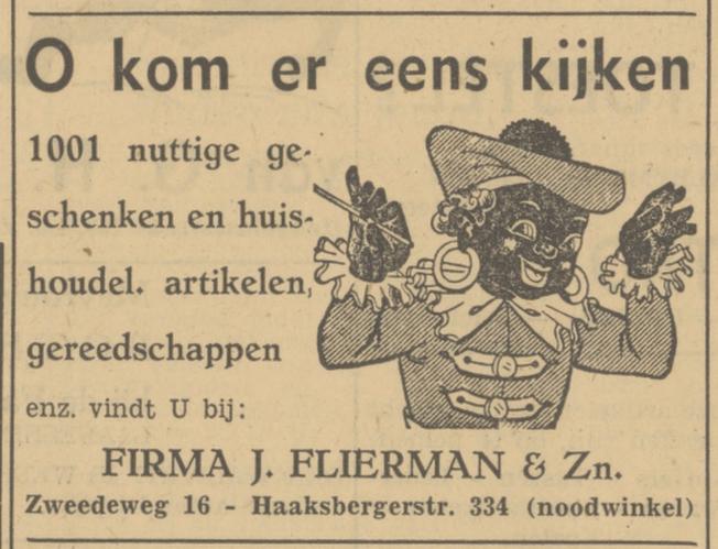 Zwedeweg 16 Haaksbergerstraat 334 Fa. J. Flierman & Zn advertentie Tubantia 29-11-1949.jpg