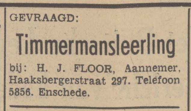 Haaksbergerstraat 297 H.J. Floor Aannemer advertentie Tubantia 5-9-1939.jpg