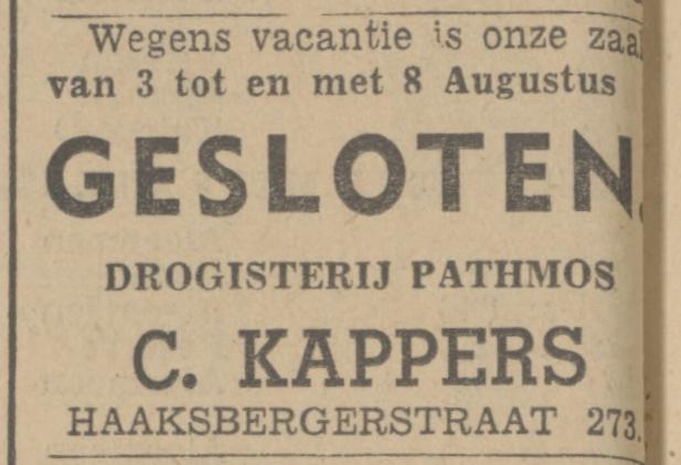 Haaksbergerstraat 273 Drogisterij Pathmos C. Kappers advertentie Tubantia 31-7-1942.jpg