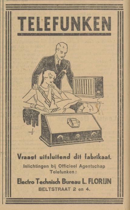 Beltstraat 2-4 L. Florijn Electro Techn. Bureau advertentie Tubantia 2-10-1928.jpg