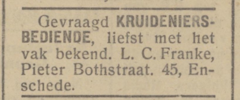 Pieter Bothstraat 45 L.C. Franke advertentie Het Parool 27-4-1945.jpg