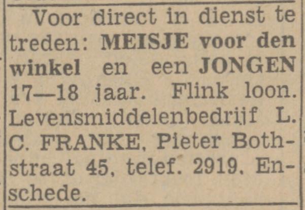 Pieter Bothstraat 45 L.C. Franke advertentie Twentsch nieuwsblad 16-3-1943.jpg