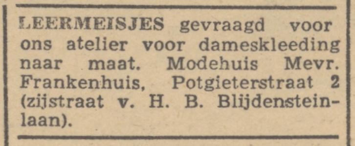 Potgieterstraat 2 Mevr. Frankenhuis advertentie Tubantia 25-5-1945.jpg