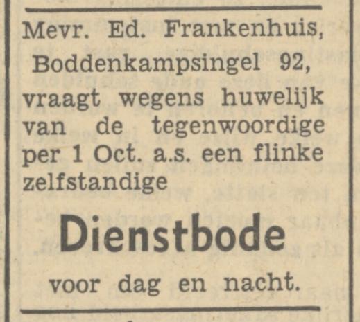 Boddenkampsingel 92 Ed. Frankenhuis advertentie Tubantia 18-8-1951.jpg