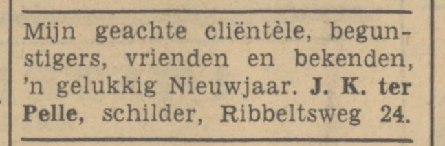 Ribbeltsweg 24 J.K. ter Pelle schilder advertentie Tubantia 31-12-1940.jpg