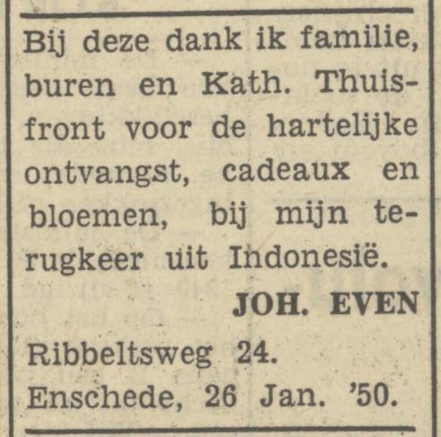 Ribbeltsweg 24 Joh. Even advertentie Tubantia 27-1-1950.jpg