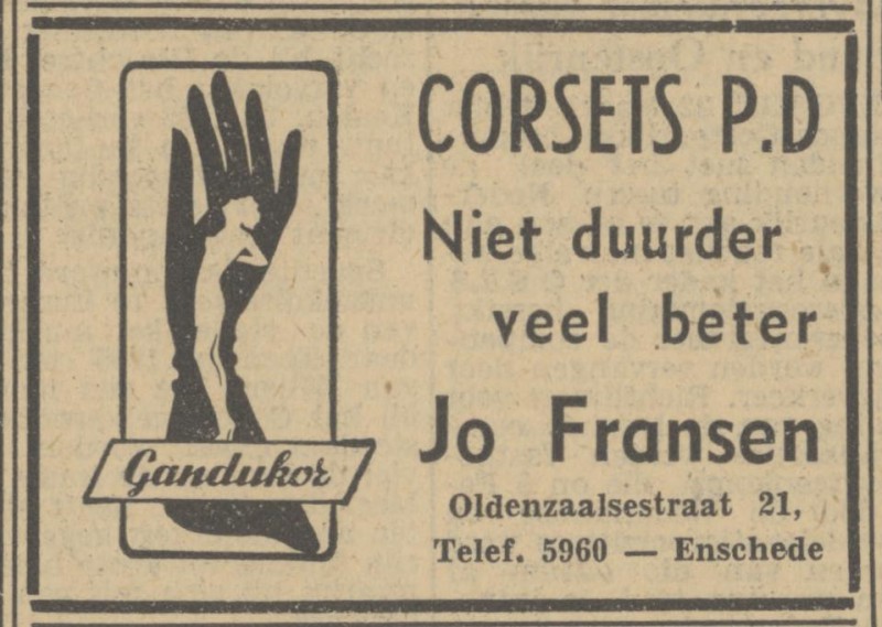 Oldenzaalsestraat 21 Jo Fransen advertentie Tubantia 22-3-1951.jpg