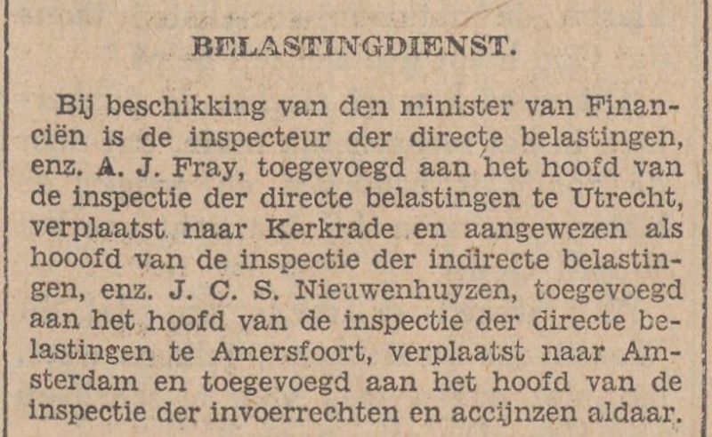A.J. Fray Belastingdienst krantenbericht 21-7-1934.jpg