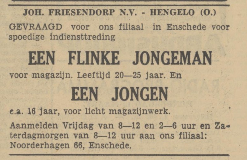 Noorderhagen 66 Joh. Friesendorp N.V. advertentie Tubantia 14-3-1951.jpg