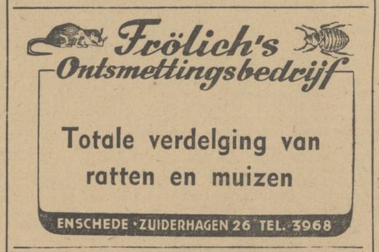 Zuiderhagen 26 Frölich's Ontsmettingsbedrijf advertentie Tubantia 6-12-1947.jpg
