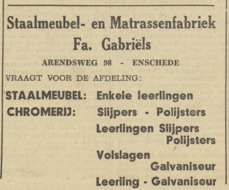 Arendsweg 98 Fa. Gabriels advertentie Tubantia 11-2-1950.jpg